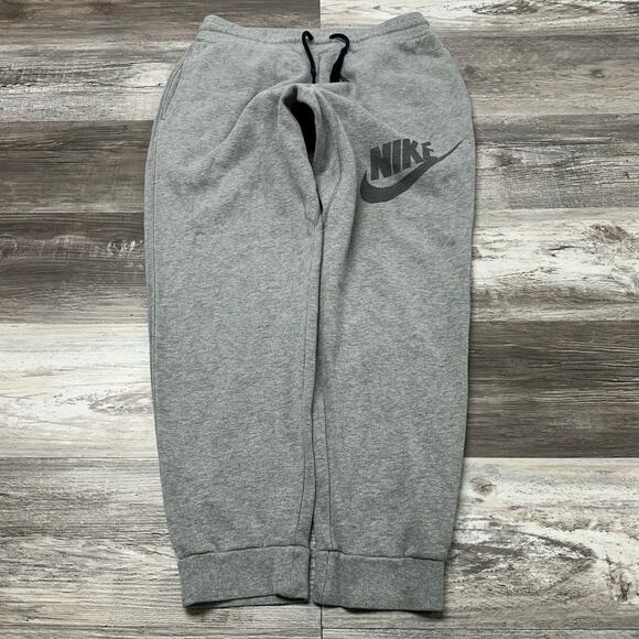 Nike Heather‎ Gray White Mens L Tapered Leg Swoosh Club Fleece Jogger Sweatpants - Picture 1 of 13